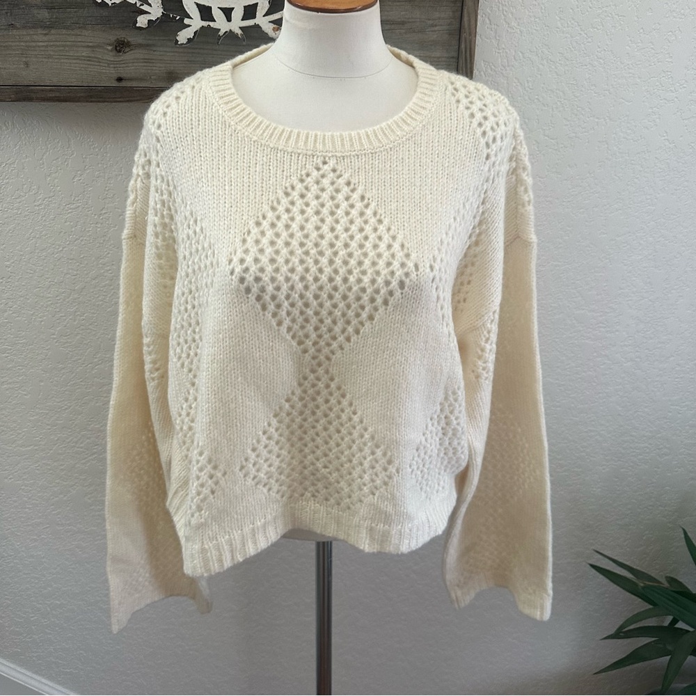 Madewell Cozy Wool blend Knit‎ Cropped Crewneck Sweater in Cream size XL NWT